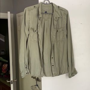 Olive green button up blouse